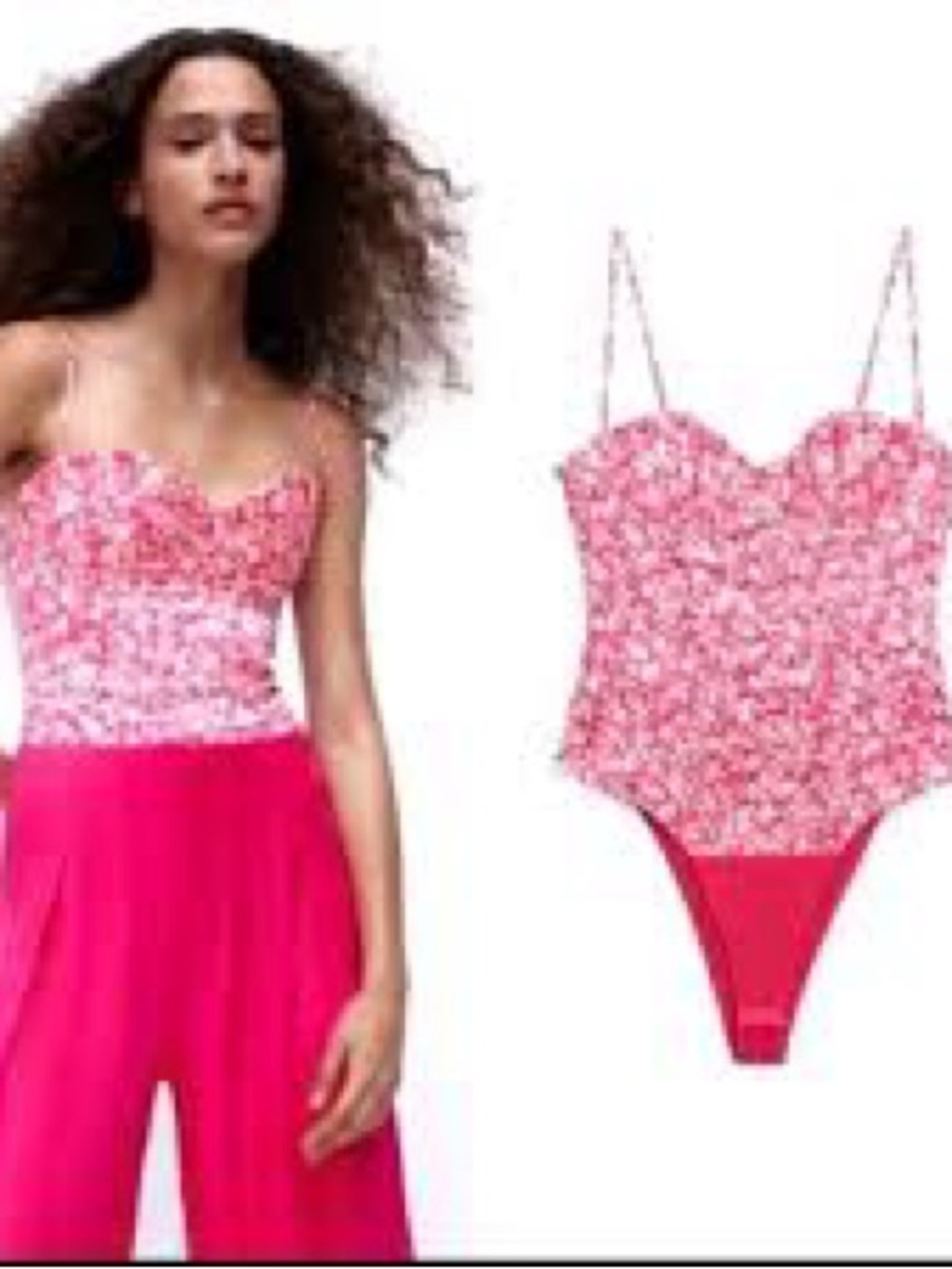 ZARA Pink Floral Sweetheart Corset Bodysuit